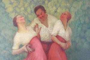 D. Némethy Miklós (1880-?): Dévajkodók, 1934. Olaj, vászon. Jelezve balra lent. Hátoldalán Nagy Balo...