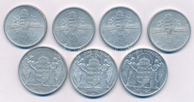 1943. 5P Al "Horthy Miklós születésének 75. évfordulójára" (3x) + 1945. 5P Al "Parlament" (5x) T:XF