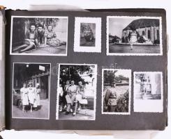 cca 1915-1945 Régi fotóalbum vegyes családi képekkel, összesen kb. 140 db beragasztott fotóval, sérü...