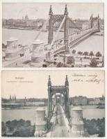 Budapest - 4 db RÉGI város képeslap: Erzsébet híd