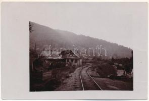 Zalatna, Zlatna; vasúti pálya, vasútvonal / railway track, railway line. photo (vágott / cut)