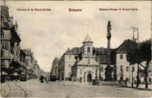 1913 Budapest VII. Rákóczi út és Rókus kórház, villamos. N. M. Bp. 480. (EK)