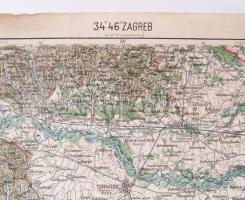 1927 Zágráb környékének térképe, 1 : 200.000, M. Kir. Állami Térképező Intézet, kissé viseltes állap...