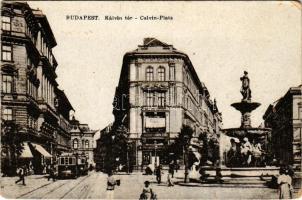 Budapest VIII. Baross utca, Üllői út, Kálvin tér, Magyar Fém és Lámpaárugyár, vendéglő, villamos (EM)