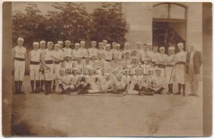 1908 Déva, Sportegyesület, sportolók csoportja / members of the sport club. photo (lyuk / hole)