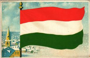 Magyar zászló, téli montázs / Hungarian flag, winter montage. litho (EM)