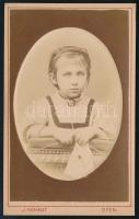 cca 1880 Gyerekportré, porcelánkép keményhátú fotó Kohaut József budai műterméből, 10,5×6,5 cm