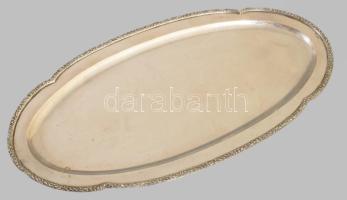 Ezüst (Ag) tálca, virágmintás peremrésszel jelzett, dianás, 37x19 cm, 449g