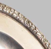 Ezüst (Ag) tálca, virágmintás peremrésszel jelzett, dianás, 37x19 cm, 449g