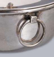 Ezüst (Ag) lábas, monogramos és bárói koronás díszítéssel, jelzett, d: 18 cm, nettó 671g