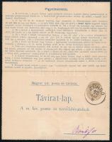 1892 Táviratlap 2x 2kr + 8kr díjkiegészítéssel, "ZBORÓ" - "BÁRTFA"