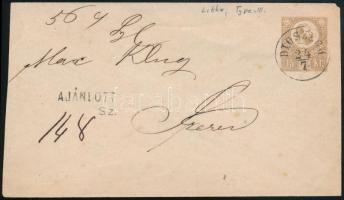 1871 Kőnyomatos 15kr díjjegyes boríték III. típus Szeredre, "DIÓSZEGH", Orbán szignóval