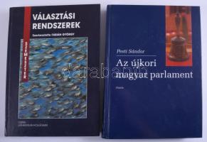 Vegyes jogi könyvtétel, 2 db: Pesti Sándor: Az újkori magyar parlament. Bp., 2002, Osiris. Kiadói kartonált papírkötés. Választási rendszerek. Bp., 1997, Osiris - Láthatatlan Kollégium. Kiadói kartonált papírkötés.