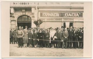 1933 Déva, Farmacia Dacia / Dacia gyógyszertár, városháza / pharmacy, town hall. photo