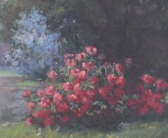 Némethy Györgyi, XX. sz. első fele: Virágzó park. Olaj, vászon. Dekoratív, kissé sérült fakeretben. ...
