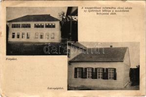 1941 Magyardécse, Bellsdorf, Ciresoaia; a református elemi iskola új épületének látképe a munkálatok befejezése előtt, főépület, szárnyépület / Calvinist school construction works (kis szakadások / small tears)