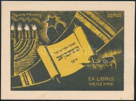 Bartos László (1902-1943): Ex libris Weisz Imre, fametszet, papír, jelzett a metszeten, 8x11 cm