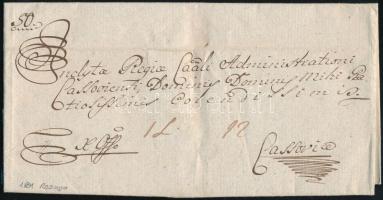 1801 Komplett ex offo levél 12kr viteldíjjal, Rozsnyóról Kassára
