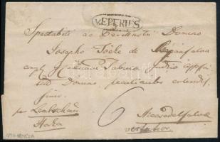 ~1844 Levél 6kr viteldíjjal "EPERIES" ovális bélyegzéssel Macsádfalvára, hátoldali "IGLÓ" bélyegzéssel