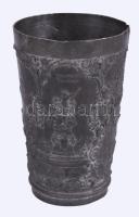 Antik városképes ón díszpohár, m: 9,5 cm