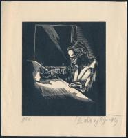 Buday György (1907-1990): Pipázó az íróasztalnál, 1934. Fametszet, papír, jelzett. Hátoldalán a művész bélyegzésével. 10x9 cm