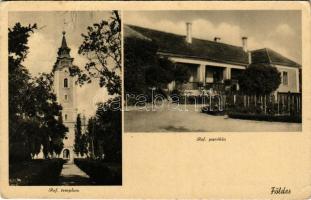 1940 Földes, Református templom és parókia. A képeslap címzettje Bencs Lajos (1903-1956) Sajólászlófalva református lelkésze. Hangya Szövetkezet kiadása (EB)
