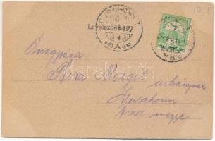 1907 Arad, látkép madártávlatból, üzletek. Szecessziós címeres litho keret / general view, shops. Ar...