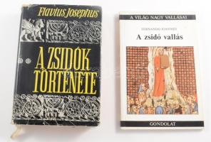 Fernando Joannes: A zsidó vallás. Bp., 1990, Gondolat. Kiadói papírkötés. + Flavius Josephus: A zsidók története. (XI-XX. könyv.) Bp., 1966, Gondolat. Kiadói félvászon-kötés, szakadt, kissé hiányos kiadói papír védőborítóban.