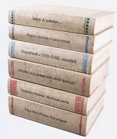 Magyar Hírmondó 6 kötete:  Pápai Páriz Ferenc: Pax Corporis.; Jeney: A portyázó, Hatvanhat csúfos gajd.; Külömb-külömb féle jó és rossz szagú virágokkal tellyes kert.; "Minden doktorságot csak ebből késértek."; Verancsics Faustus: Machinae Novae és más művei.  Bp., Magvető. Kiadói kartonált papírkötés.