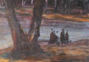 Rudnay Gy. jelzéssel: Vízparti. Olaj, farost. Sérült. 81x61 cm