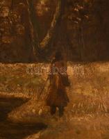 Mednyánszky jelzéssel: Vadász az erdőben. Olaj, karton. Vetemedett. Fakeretben. 70x100 cm. KIZÁRÓLAG...