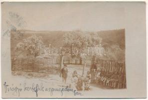 1919 Ruszkova, Visóoroszi, Ruscova (Máramaros); Virágzó körtefák, gyerekek csoportja / blooming pear trees, group of children. photo (EK)