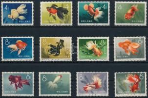 Kínai Népköztársaság 1960 Aranyhalak Mi 534-545 (Mi EUR 1.200.-) ( gumihibák, Mi 543 sarokfog hiány / gum disturbances, 1 corner perf. missing)