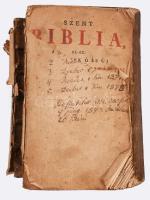 "Szent Biblia, az-az: Istennek ó és új testamentomában foglaltatott egész Szent Irás" (Károli Gáspár) [Lipsiában [Lipcse], 1776.,Löve Antal],Ó és újtestamentum, , sérült. címlap hiányzik, , utolsó néhány oldal hiányzik, borító nélkül