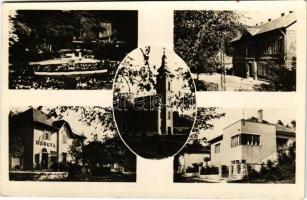 1944 Pereces, Diósgyőr-Perecesbánya (Miskolc); szabadtéri játékok, állami népiskola, római katolikus templom, Hangya szövetkezet, utcarészlet