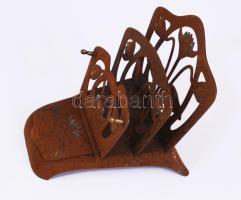 Szecessziós vas levéltartó, bélyegtartó résszel, 18x12 cm