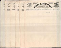 cca 1920 Bp., Fürst J. lakatos-mester kitöltetlen fejléces papírok, 6 db, hajtva, 29,5x23 cm