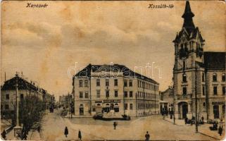 Kaposvár, Kossuth tér, Pénzügyigazgatóság, Svarcz Béla és Barta Sándor üzlete. Vasúti levelezőlapárusítás 41. sz. 1918. (fa)