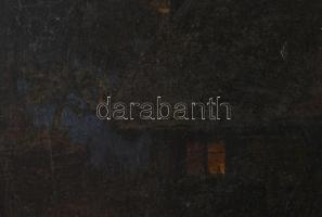 Jelzés nélkül, XIX. sz. festő (Carl Scherres?): Világítás a házikóban. Olaj, fatábla. Hátoldalán Kov...