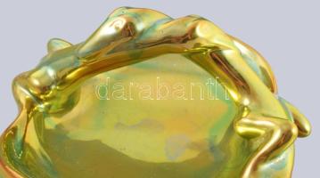 Zsolnay eozin mázas kosár kínáló. Jelzett, minimális karcokkal, 25x22 cm