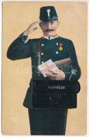 1911 Oravicabánya, Oravica, Oravicza, Oravita; Postás leporellolap, belül 10 mini képpel. Weisz Félix kiadása / postman leporellocard with 10 mini pictures (kopott sarkak / worn corners)