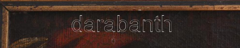 Olvashatatlan jelzéssel (?), XVIII. v. XIX. sz. festő: Magyar nemes portréja. Olaj, vászon. Tetején ...