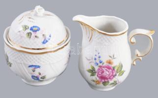 Hollóházi Hajnalka mintás mokkás / kávés készlet, extra tálcával, rózsákon kis sérüléssel, teljes, j...