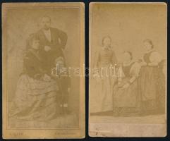 cca 1860 Családi portrék, egyiken Fodor Lajos tanár (1844-1906), 2 db keményhátú fotó, 10,5×6,5 cm