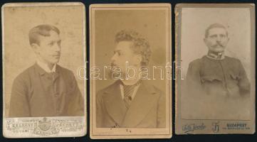 cca 1880-1900 3 db férfiportré, közte egy katonai, 10,5×6,5 cm
