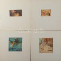 Jelzés nélkül (Gedő Lipót?): 4 db meseillusztráció. Akvarell, tus, papír. 6,5x8 és 15x11 cm közötti ...