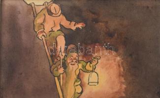 Jelzés nélkül (Gedő Lipót?): 4 db meseillusztráció. Akvarell, tus, papír. 6,5x8 és 15x11 cm közötti ...