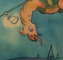 Jelzés nélkül (Gedő Lipót?): 4 db meseillusztráció. Akvarell, tus, papír. 6,5x8 és 15x11 cm közötti ...