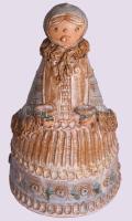 Kiss Roóz Ilona (1920-2010): Mázas kerámia szobor. Kézzel festett, jelzett, repedéssel m: 29 cm