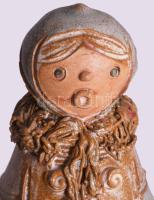 Kiss Roóz Ilona (1920-2010): Mázas kerámia szobor. Kézzel festett, jelzett, repedéssel m: 29 cm